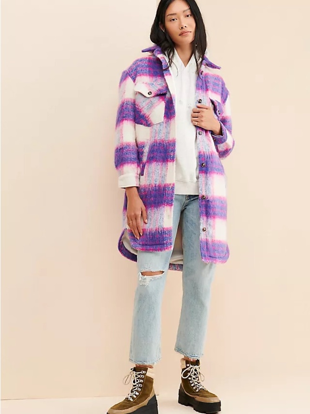 Blank NYC Purple and White Plaid Shacket